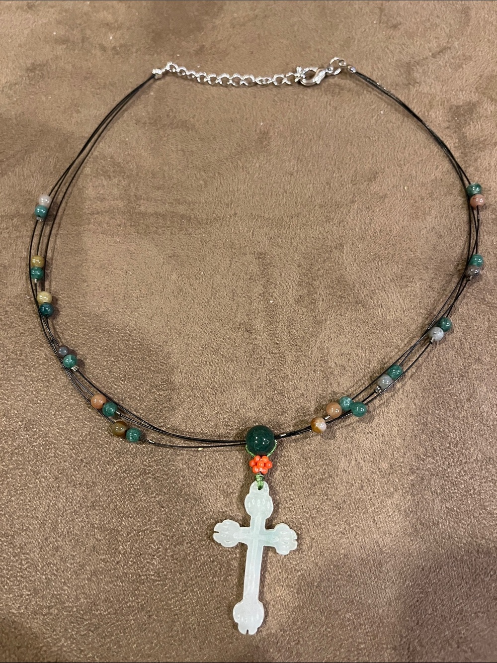 Floating Bead Necklace with Cross Pendant